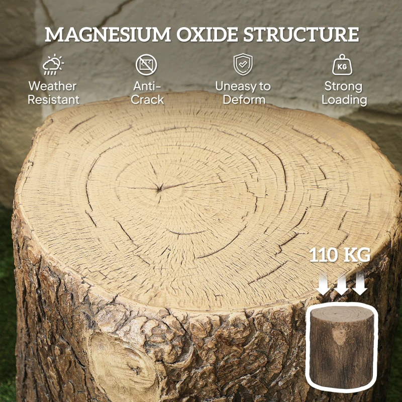 Outsunny Tree Stump Decorative Garden Stool, 15" Outdoor Stool Side Table Plant Stand Footstool for Indoor Outdoor, Brown