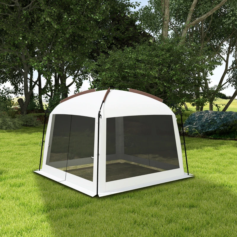 Outsunny 10' x 10' Screen Tent, UV50+ Protection Outdoor Screen House with Carry Bag & Ground Stakes, Fits 6-8 People, White
