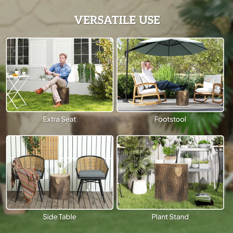 Outsunny Tree Stump Decorative Garden Stool, 15" Outdoor Stool Side Table Plant Stand Footstool for Indoor Outdoor, Brown