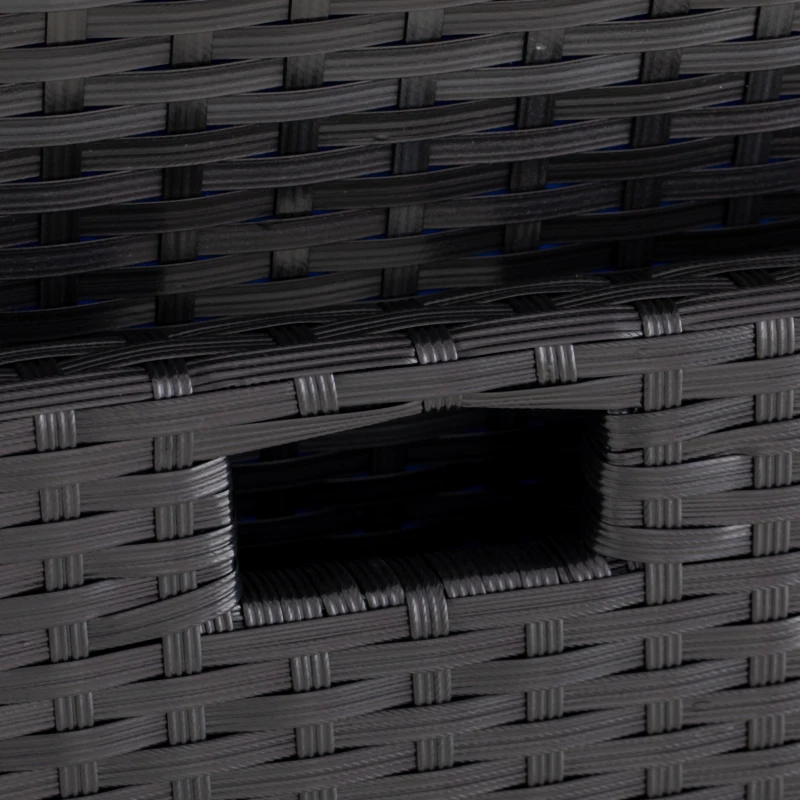 Outsunny 9 Pieces Wicker Patio Dining Set Outdoor Furniture Set with Removable Cushions, Glass Top Dining Table, Ottomans, PE Rattan Conversation Set for Garden Poolside, Blue