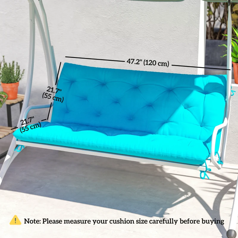 Outsunny 2 Seater Garden Bench Cushion, Soft Thick Outdoor Non-Slip 2 Seater Soft Pad With Backrest for Garden Patio, 47" x 43" x 5", Turquoise