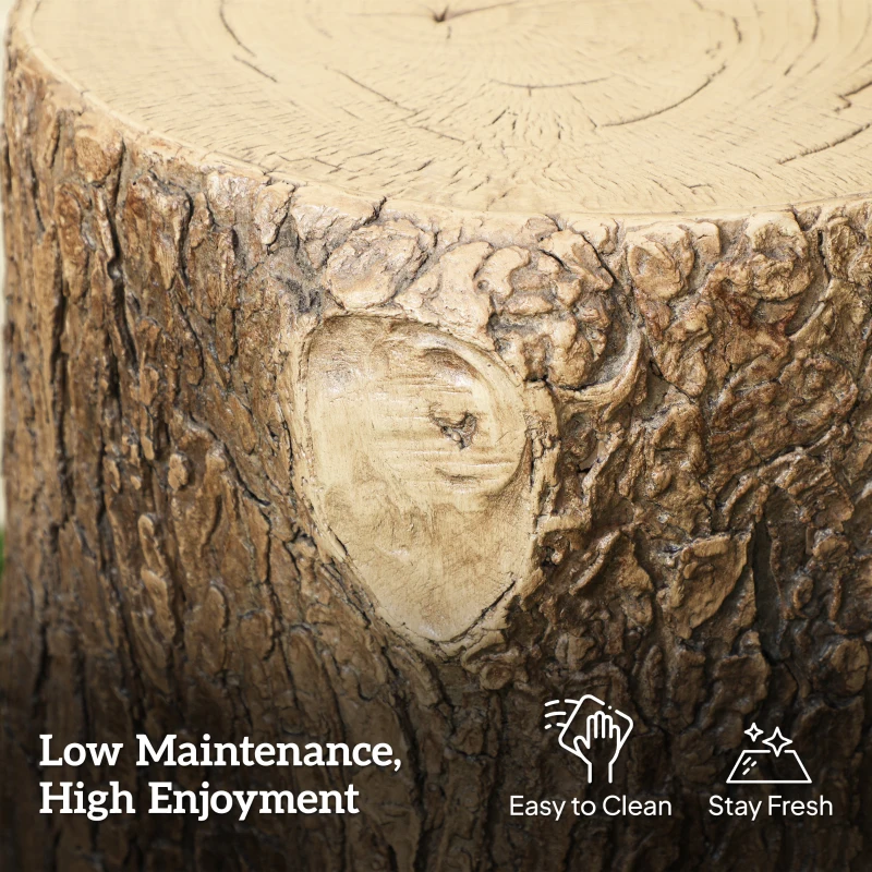 Outsunny Tree Stump Decorative Garden Stool, 15" Outdoor Stool Side Table Plant Stand Footstool for Indoor Outdoor, Brown