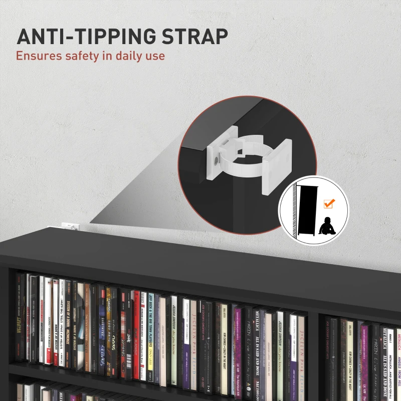 HOMCOM 8-Tier DVD Shelf with 12 Adjustable Shelves, Double CD Shelf, Holds 720 CDs, 396 DVDs or 396 Blu-rays, Black