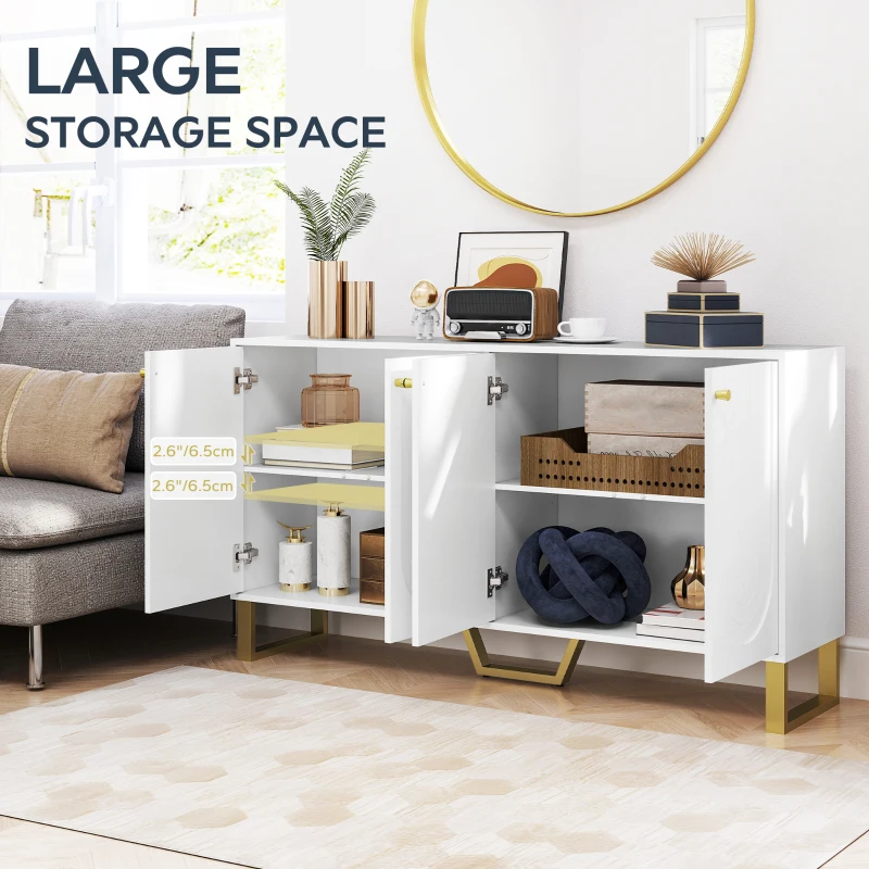 HOMCOM Sideboard Buffet Cabinet with 4 Doors, Modern Storage Cabinet with Adjustable Shelves & Center Leg, White