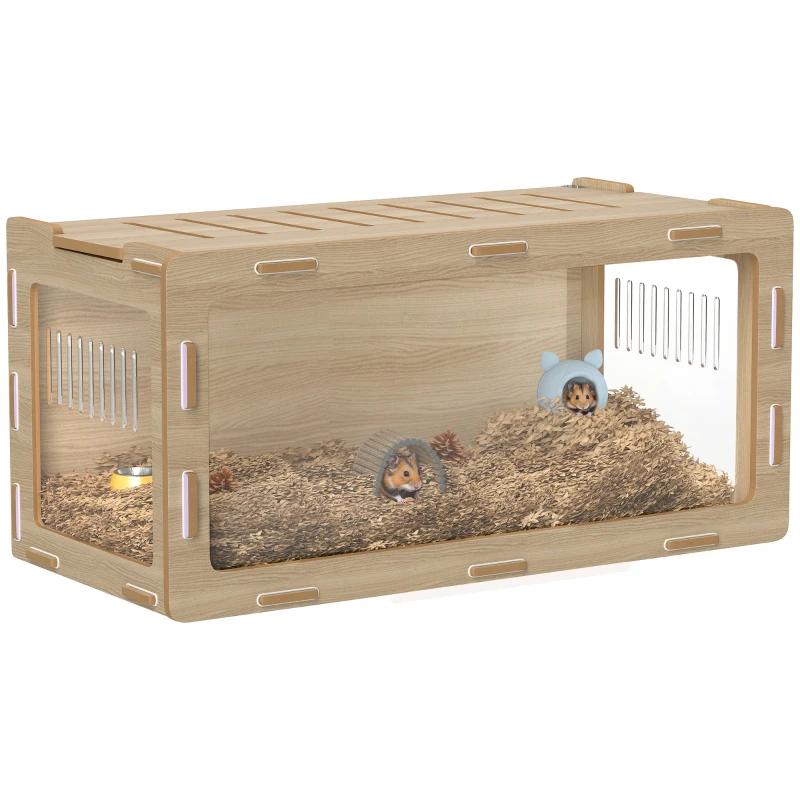 PawHut Hamster Cage with Easy View Acrylic Panels, Air Vents & Openable Roof, for Gerbil, Guinea Pig, 39" x 20" x 18.5", Oak