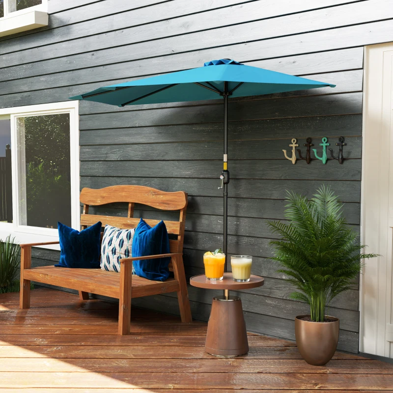 Outsunny 9ft Half Round Umbrella Outdoor Patio Garden Balcony Parasol Window Sun Shade w/ 5 Ribs, Light Blue