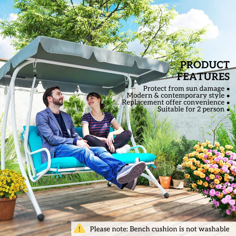 Outsunny 2 Seater Garden Bench Cushion, Soft Thick Outdoor Non-Slip 2 Seater Soft Pad With Backrest for Garden Patio, 47" x 43" x 5", Turquoise