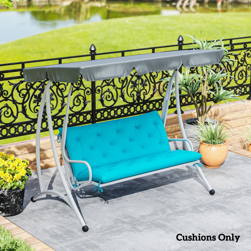 Outsunny 2 Seater Garden Bench Cushion, Soft Thick Outdoor Non-Slip 2 Seater Soft Pad With Backrest for Garden Patio, 47" x 43" x 5", Turquoise