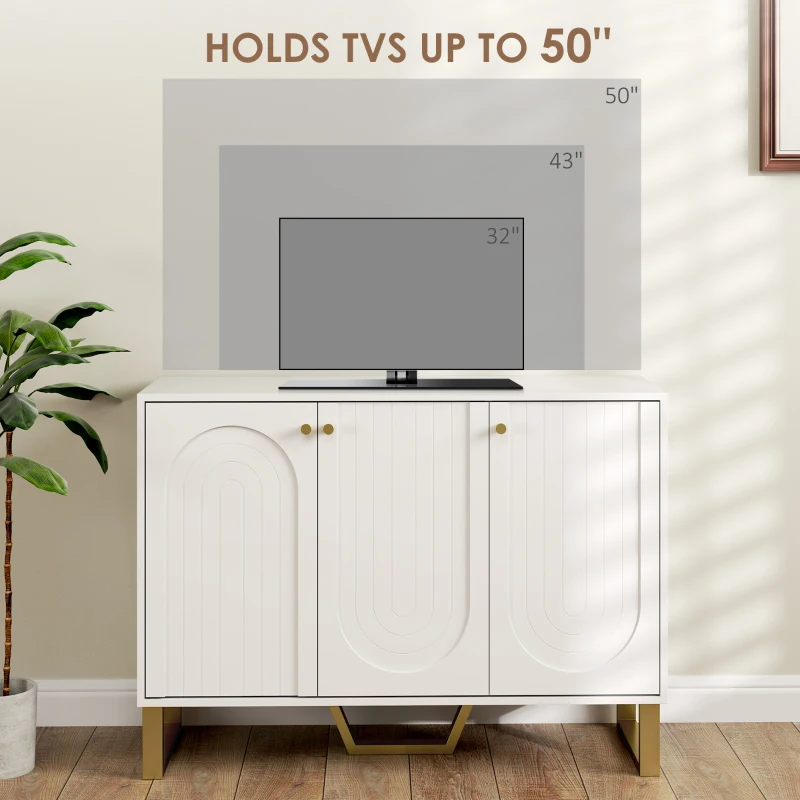 HOMCOM Sideboard Buffet Cabinet with 3 Doors, Modern Storage Cabinet with Adjustable Shelves & Center Leg, White