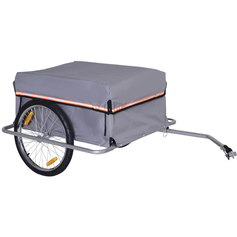 Aosom Bicycle Cargo Trailer Cart Carrier Garden Use w/ Quick Release, Cover, Grey