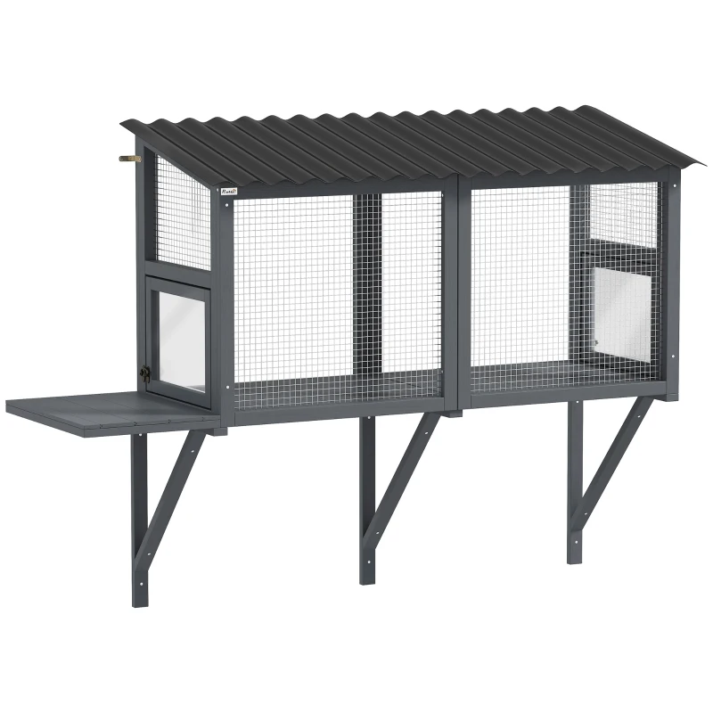 PawHut Wooden Cat Catio, Outdoor Cat Enclosure Window Perch with Jumping Platform, for Safely Enjoying Outdoor Sights, Gray