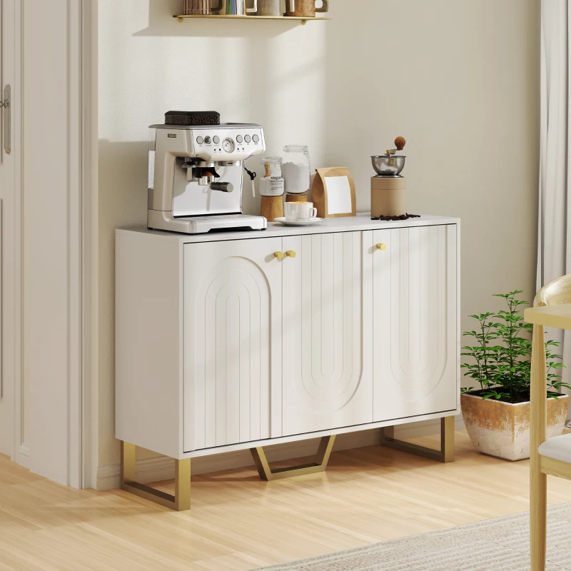 HOMCOM Sideboard Buffet Cabinet with 3 Doors, Modern Storage Cabinet with Adjustable Shelves & Center Leg, White