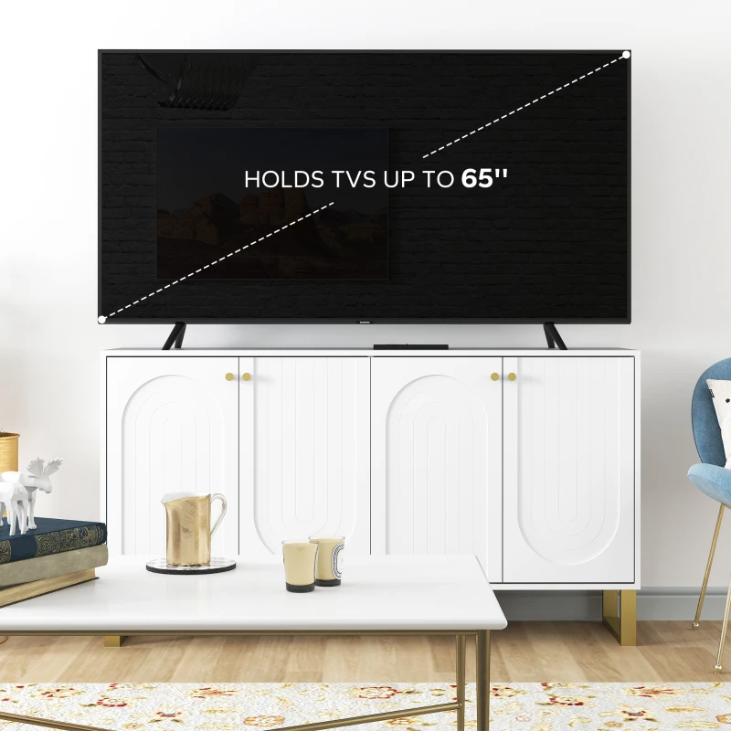 HOMCOM Sideboard Buffet Cabinet with 4 Doors, Modern Storage Cabinet with Adjustable Shelves & Center Leg, White