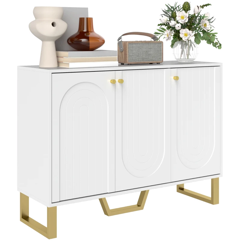 HOMCOM Sideboard Buffet Cabinet with 3 Doors, Modern Storage Cabinet with Adjustable Shelves & Center Leg, White