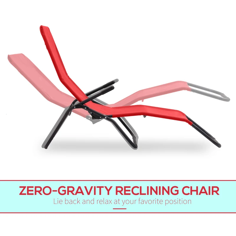 Outsunny Foldable Patio Lounge Chair, Outdoor Beach Lounger with Breathable Mesh Fabric, Zero Gravity Chair with Reclining, Footrests, and Armrests, for Garden, Pool, Red
