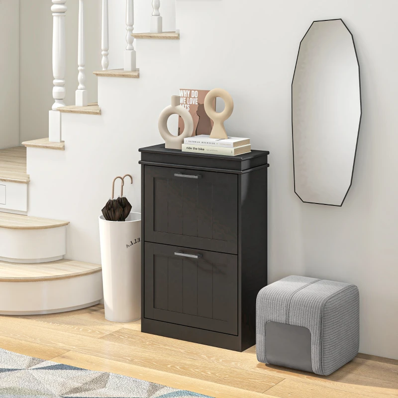 HOMCOM Shoe Storage Cabinet with 2 Flip Drawers and Adjustable Shelves, Narrow Shoe Cabinet for 10 Pairs of Shoes, Black