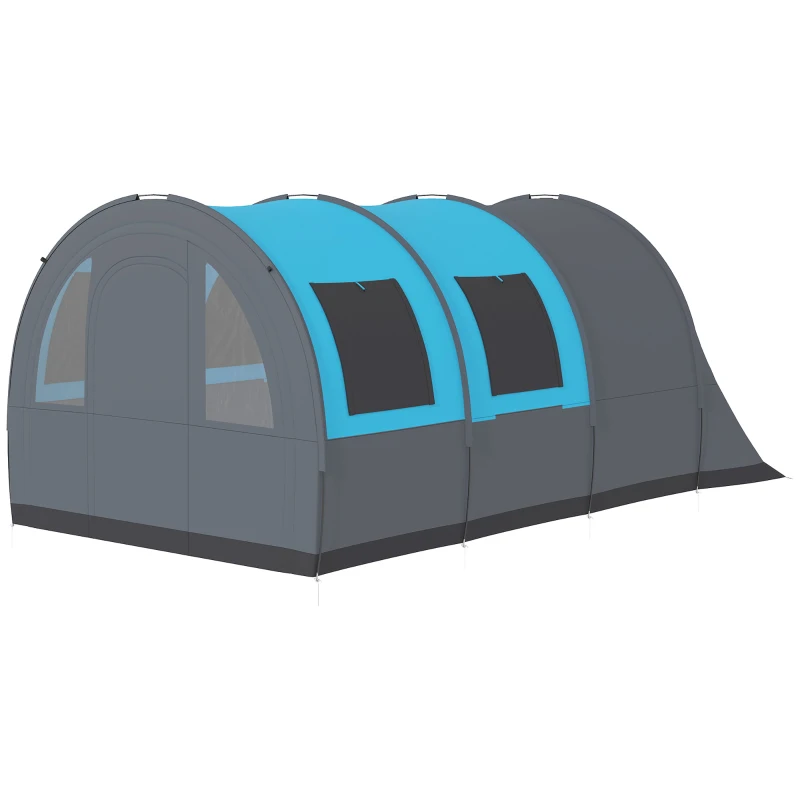 Outsunny 5-6 Person Camping Tent with Living Room and Bedroom, 3000mm Waterproof Tunnel Large Family Tent, Grey and Blue