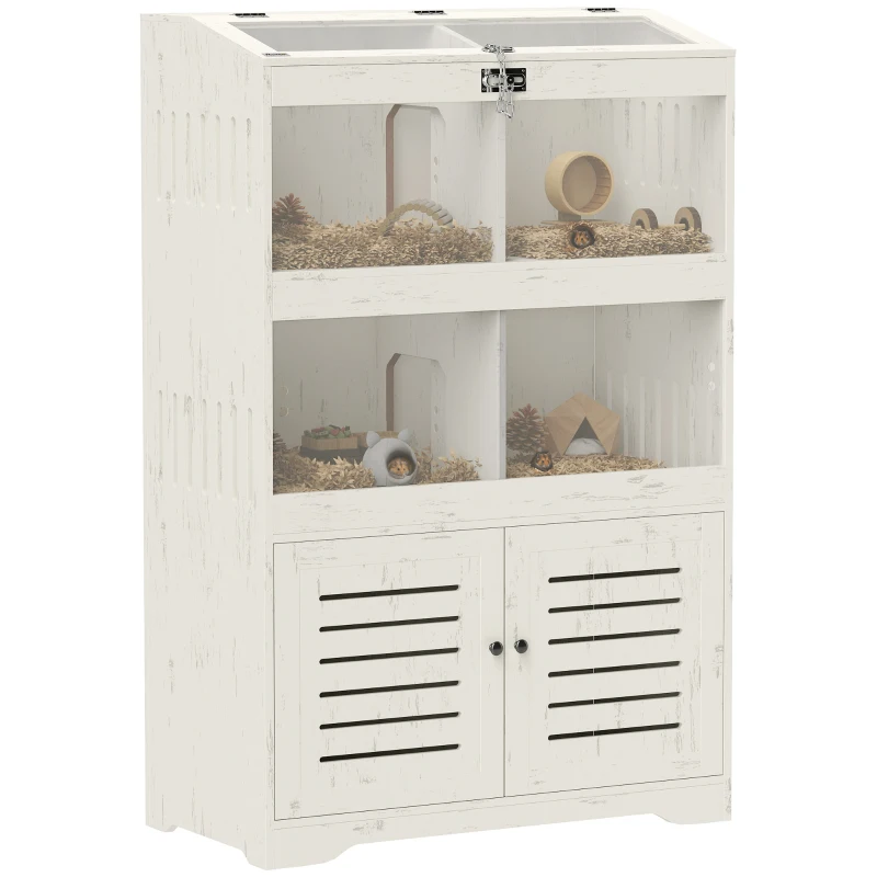 PawHut Large Hamster Cage for Multiple Small Pets, Rat Cage with Storage Cabinet, Clear Transparent Panels, Cream White