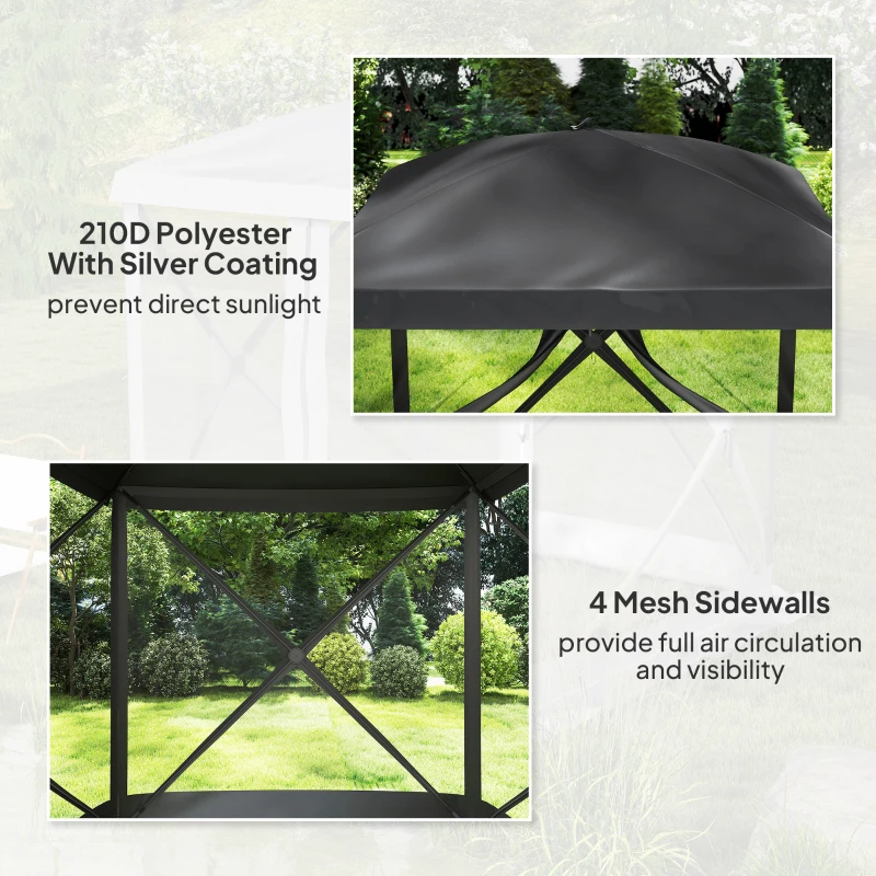 Outsunny Pop-Up Tent, Foldable Screen Tent with Carry Bag, Zippered Door and Ground Stakes, Fits 3-4 People, Black