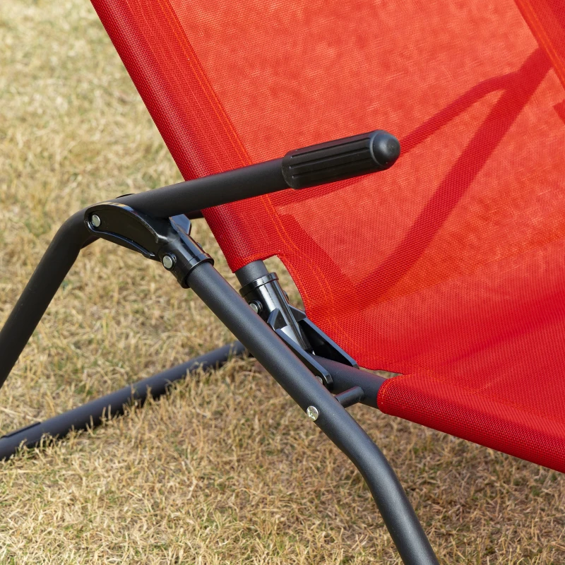 Outsunny Foldable Patio Lounge Chair, Outdoor Beach Lounger with Breathable Mesh Fabric, Zero Gravity Chair with Reclining, Footrests, and Armrests, for Garden, Pool, Red