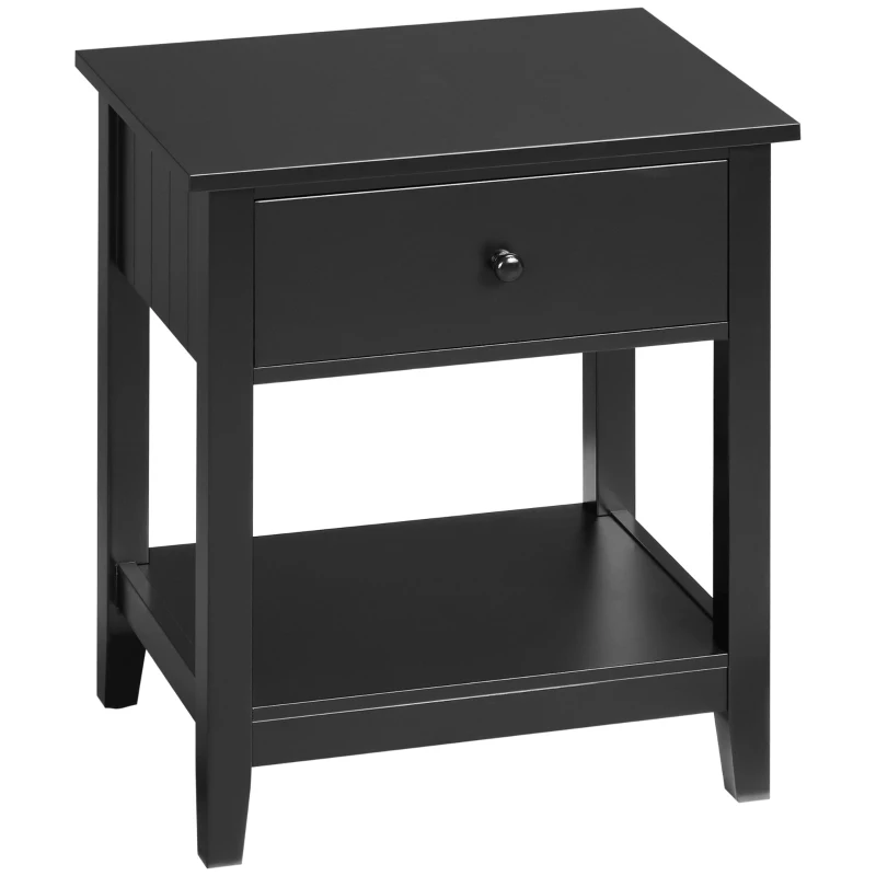 HOMCOM Modern Style Nightstand, Small End Table with Drawer and Storage Shelf for Bedroom, Living Room, Black