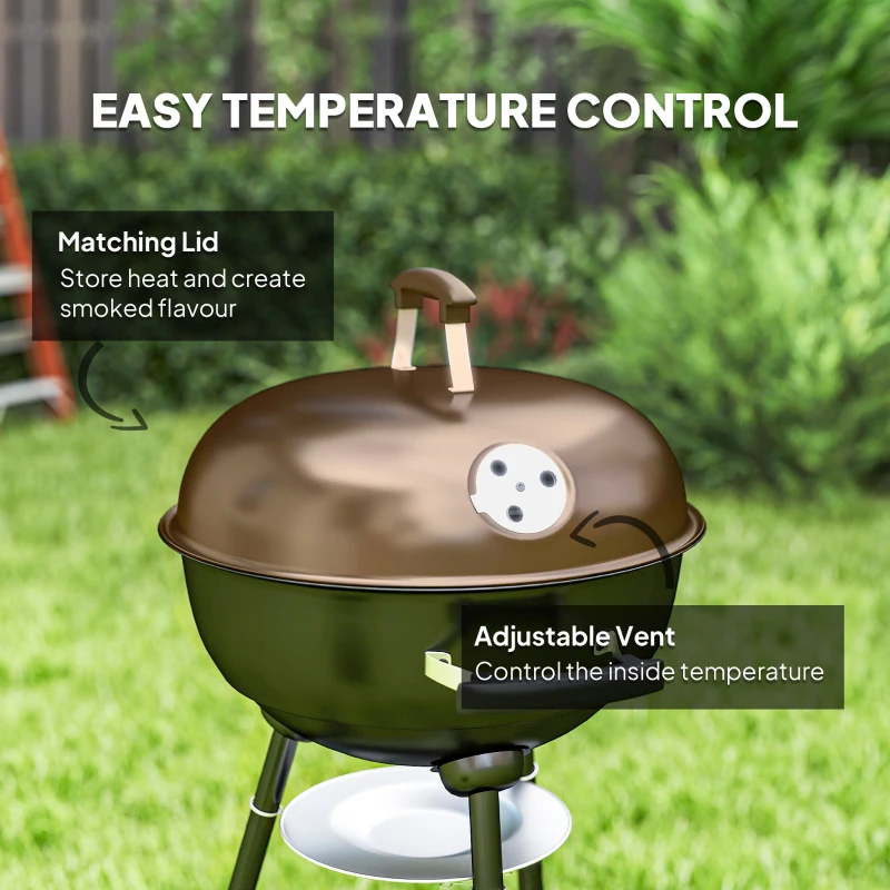 Outsunny 17" Kettle Charcoal BBQ Grill with BBQ Accessories, Barbecue Grill with Shelf, Ash Catcher, Wheels, Handles for Outdoor Cooking, Patio Backyard Party, Black