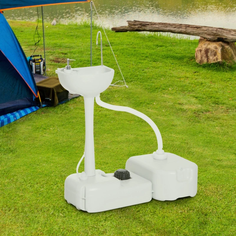 Outsunny Portable Camping Sink Hand Wash Station Basin with 17L Water Tank, 24L Recovery Tank, Soap Dispenser and Towel Holder