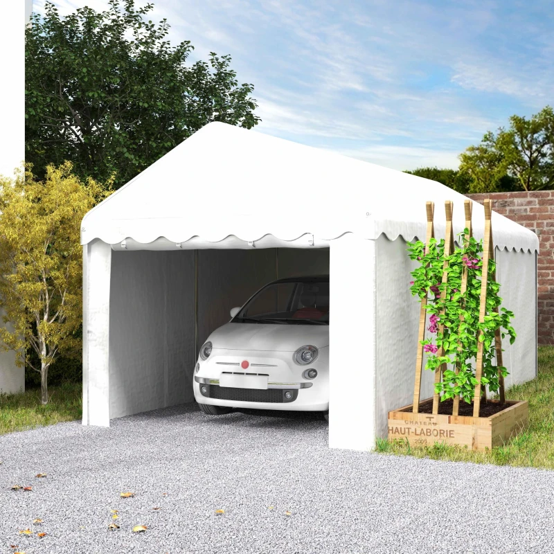 Outsunny 10 x 20ft Portable Garage Heavy Duty Carport with 2 Roll-up Doors and Removable Sidewalls for Car, Truck, Boat, White