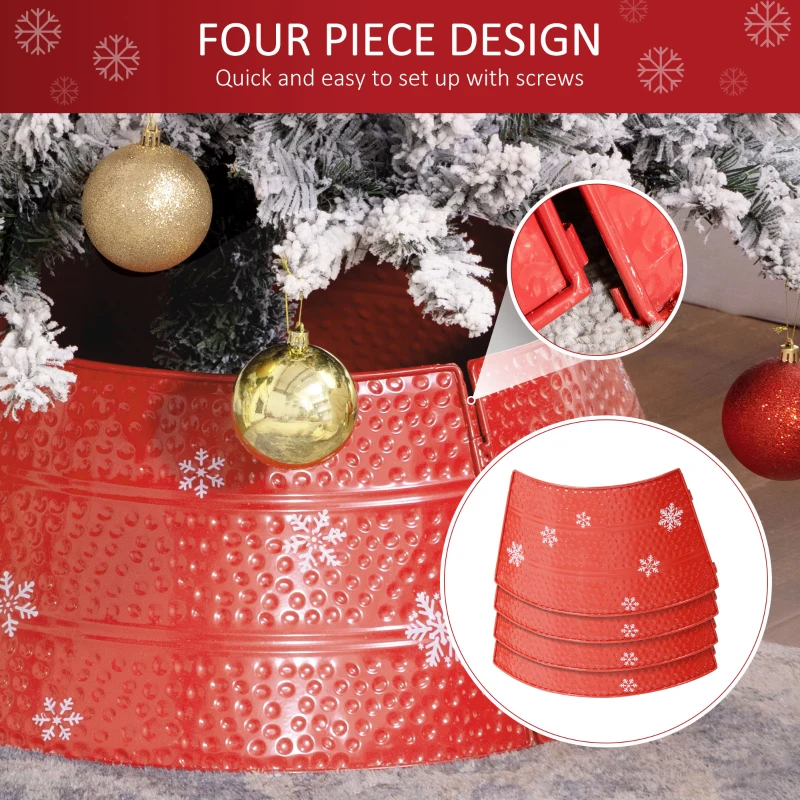 HOMCOM Christmas Tree Collar, 26" Metal Tree Ring Skirt, Home Xmas Decoration with Snowflake Engraving, Red