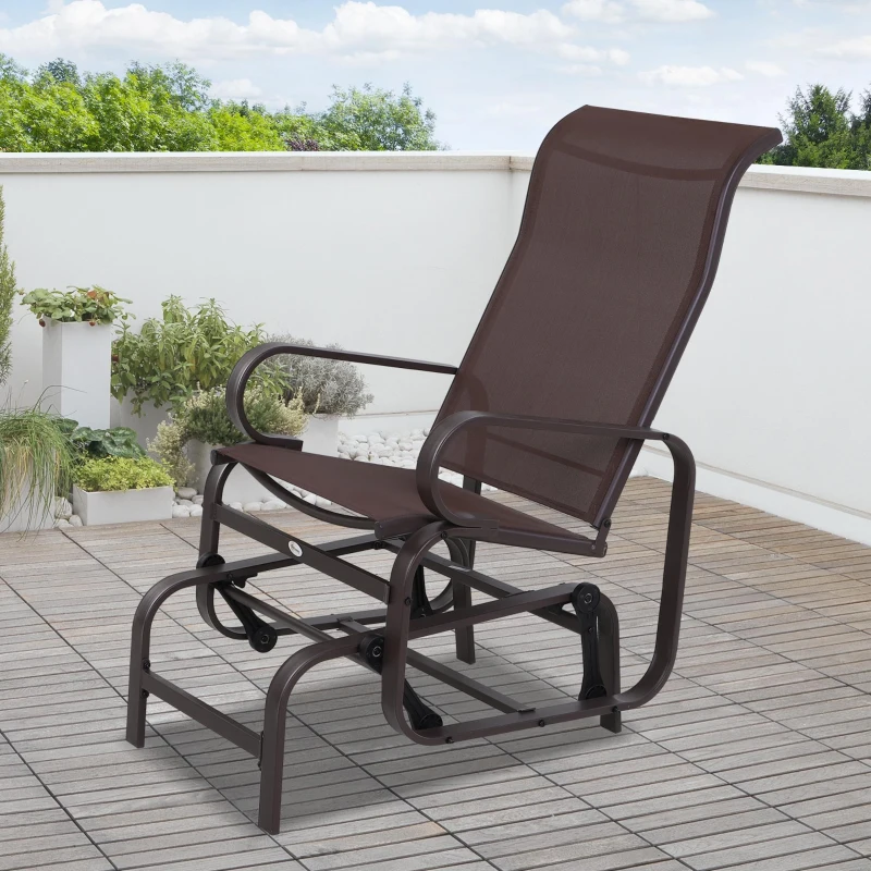 Outsunny Patio Glider with Breathable Mesh Fabric, Outdoor Glider Chair, Garden Rocking Gliding Seat for Patio, Yard, Porch, Brown