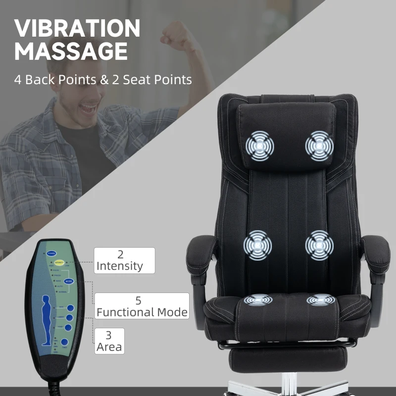 Vinsetto High-Back Massaging Office Chair Reclining Office Chair with Footrest Headrest Swivel Wheels Adjustable Height Black