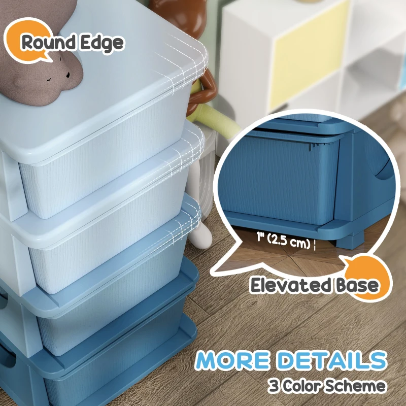 Qaba 4 Tier Kids Toy Organizer and Storage Bins with 4 Plastic Drawers, Blue