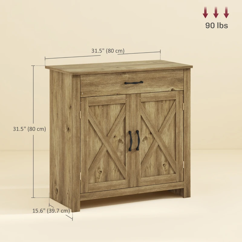 HOMCOM Farmhouse Sideboard Buffet Cabinet, Storage Cabinet with Barn Doors, Nature Wood