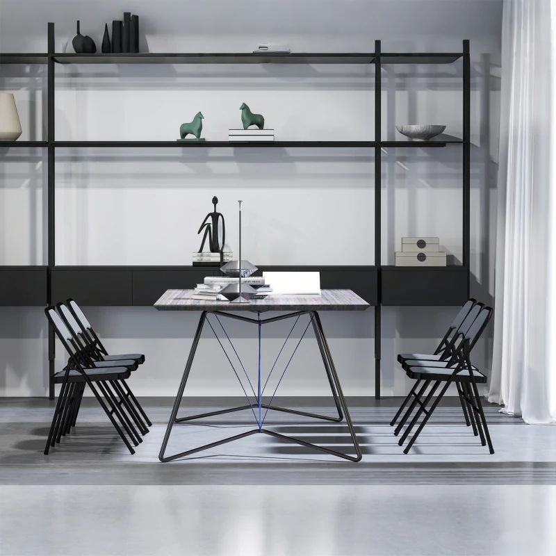 HOMCOM Set of 4 Metal Foldable Chairs, Corduroy Padded Folding Chairs with Cushion Seat and Open Back for Indoor, Grey