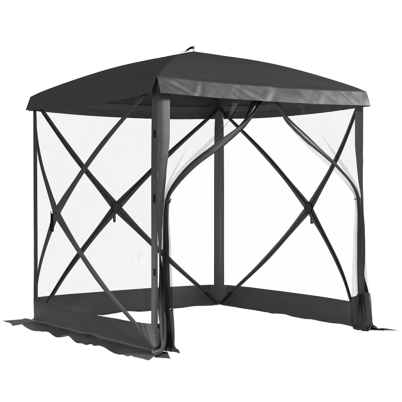 Outsunny Pop-Up Tent, Foldable Screen Tent with Carry Bag, Zippered Door and Ground Stakes, Fits 3-4 People, Black