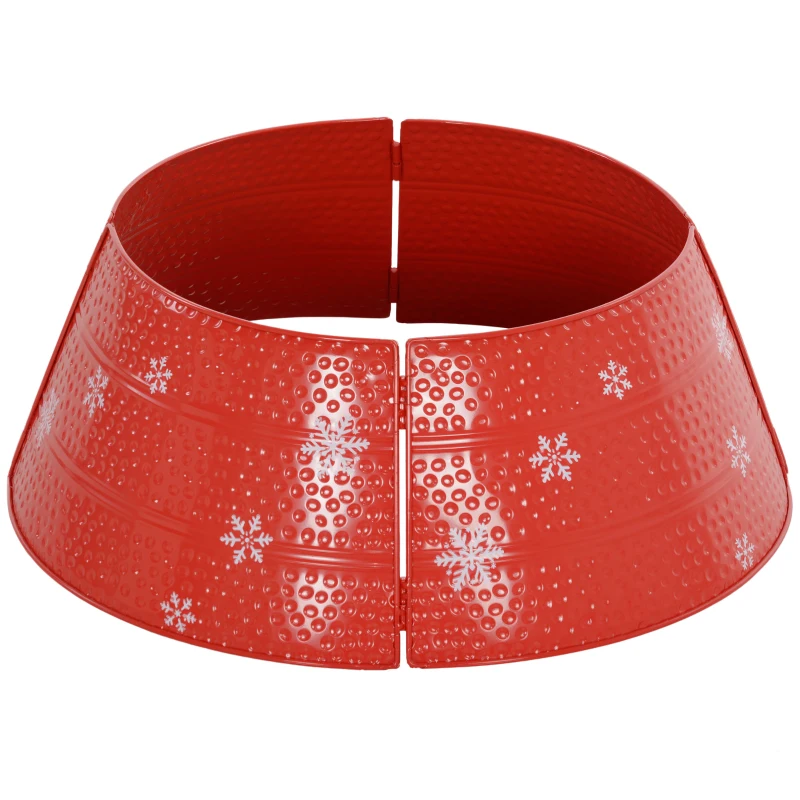 HOMCOM Christmas Tree Collar, 26" Metal Tree Ring Skirt, Home Xmas Decoration with Snowflake Engraving, Red