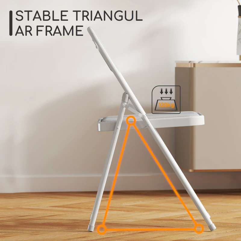 HOMCOM Set of 4 Metal Foldable Chairs, Corduroy Padded Folding Chairs with Cushion Seat and Open Back for Indoor, White