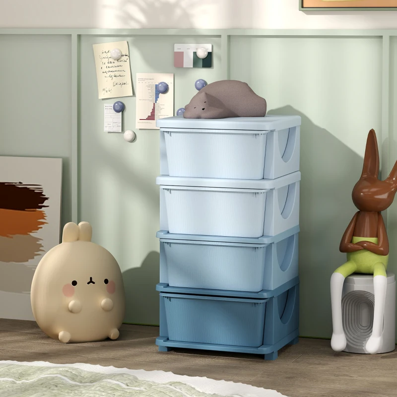 Qaba 4 Tier Kids Toy Organizer and Storage Bins with 4 Plastic Drawers, Blue