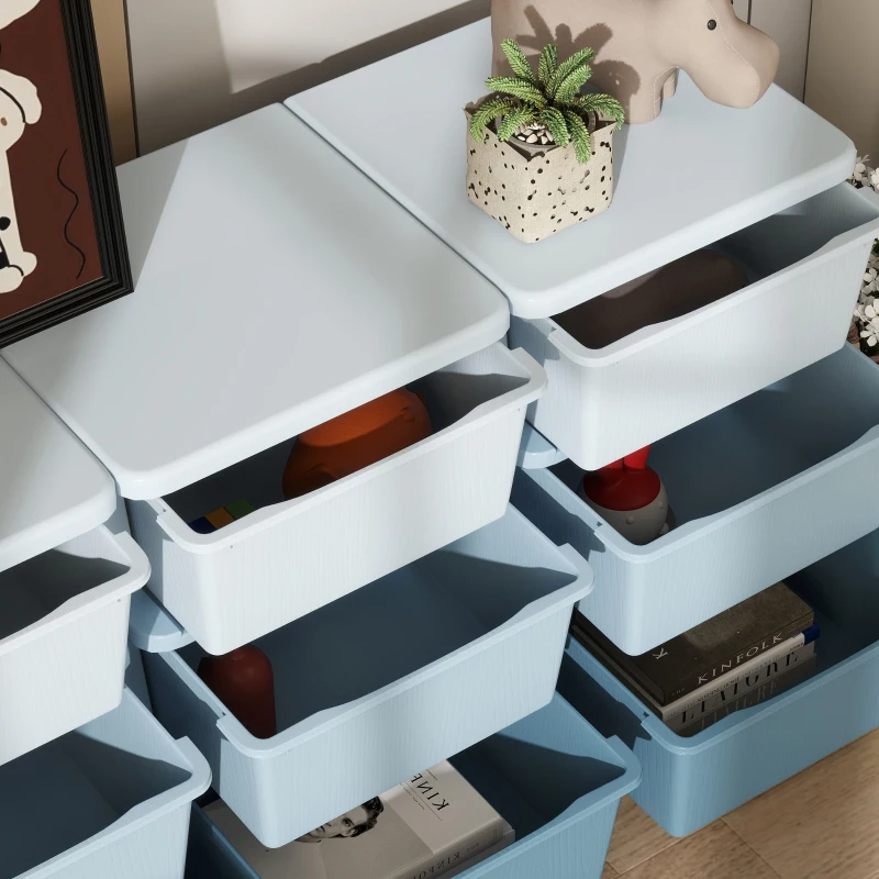 Qaba 3 Tier Kids Toy Organizer and Storage Bins with 9 Plastic Drawers, Blue