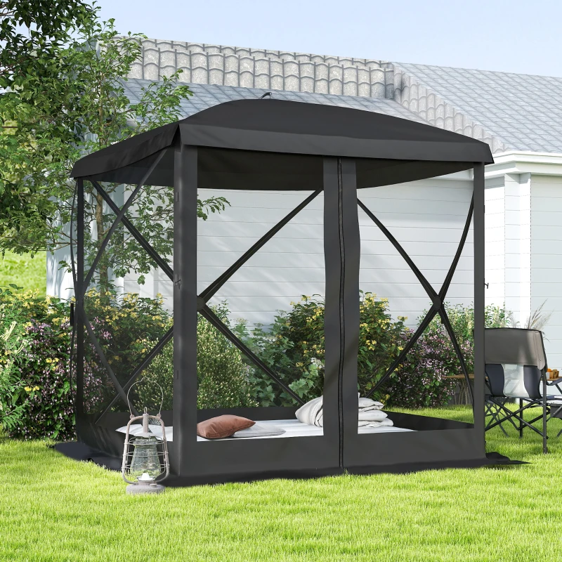 Outsunny Pop-Up Tent, Foldable Screen Tent with Carry Bag, Zippered Door and Ground Stakes, Fits 3-4 People, Black