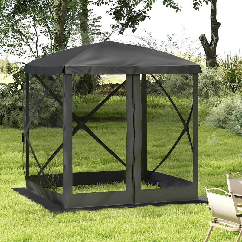 Outsunny Pop-Up Tent, Foldable Screen Tent with Carry Bag, Zippered Door and Ground Stakes, Fits 3-4 People, Black