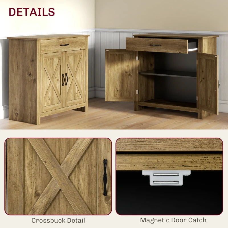 HOMCOM Farmhouse Sideboard Buffet Cabinet, Storage Cabinet with Barn Doors, Nature Wood