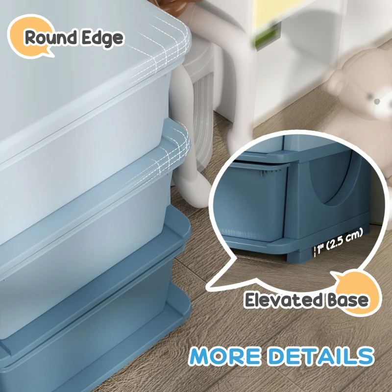 Qaba 3 Tier Kids Toy Organizer and Storage Bins with 9 Plastic Drawers, Blue