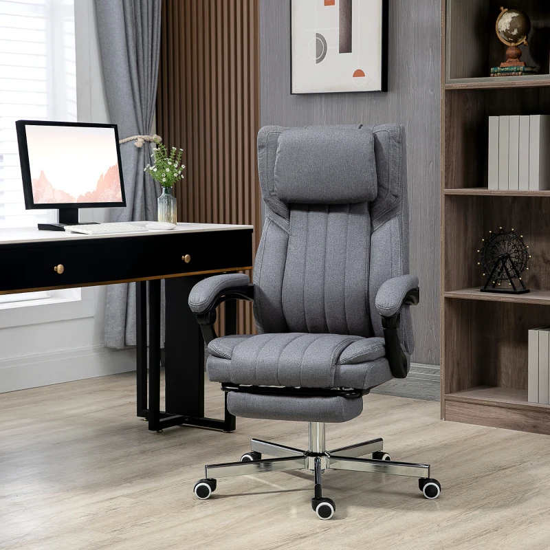 Vinsetto High-Back Massaging Office Chair Reclining Office Chair with Footrest Headrest Swivel Wheels Adjustable Height Gray