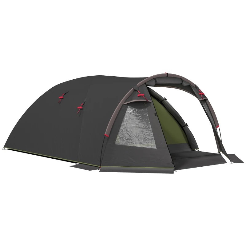 Outsunny 2-4 Man Camping Tent, 3000mm Waterproof Tunnel Tent with 2 Rooms, Sewn-in Groundsheet, 3 Doors and Hook