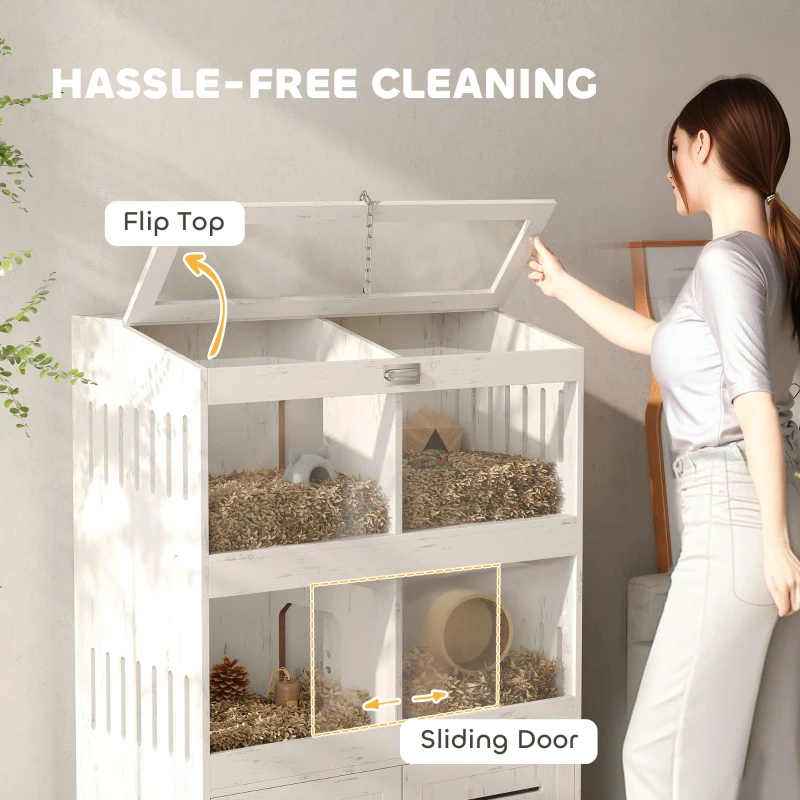 PawHut Large Hamster Cage for Multiple Small Pets, Rat Cage with Storage Cabinet, Clear Transparent Panels, Cream White