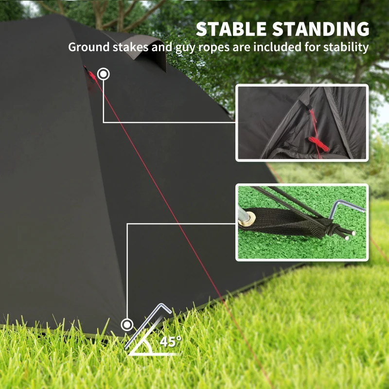 Outsunny 2-4 Man Camping Tent, 3000mm Waterproof Tunnel Tent with 2 Rooms, Sewn-in Groundsheet, 3 Doors and Hook