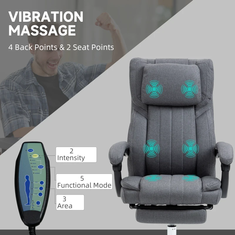 Vinsetto High-Back Massaging Office Chair Reclining Office Chair with Footrest Headrest Swivel Wheels Adjustable Height Gray