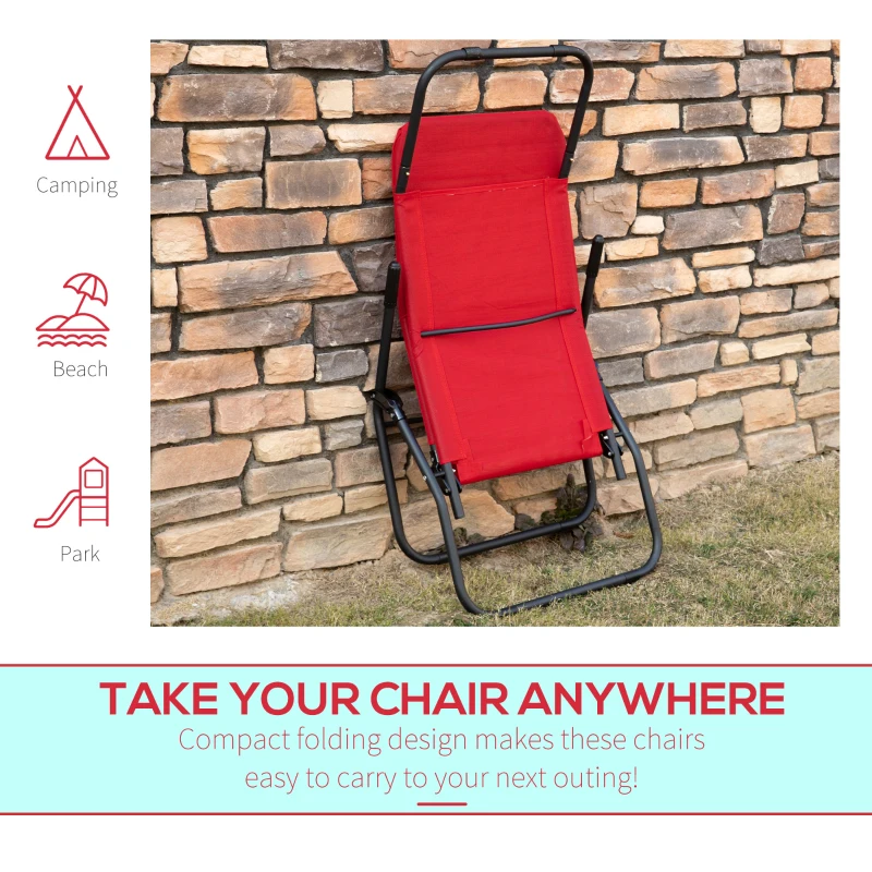 Outsunny Foldable Patio Lounge Chair, Outdoor Beach Lounger with Breathable Mesh Fabric, Zero Gravity Chair with Reclining, Footrests, and Armrests, for Garden, Pool, Red