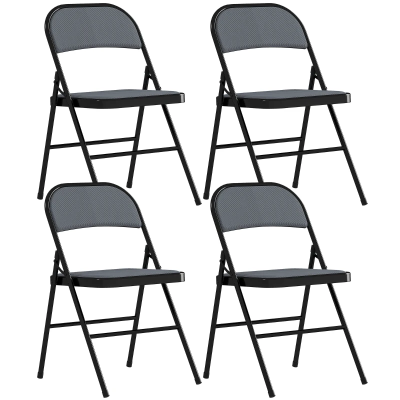 HOMCOM Set of 4 Metal Foldable Chairs, Corduroy Padded Folding Chairs with Cushion Seat and Open Back for Indoor, Grey